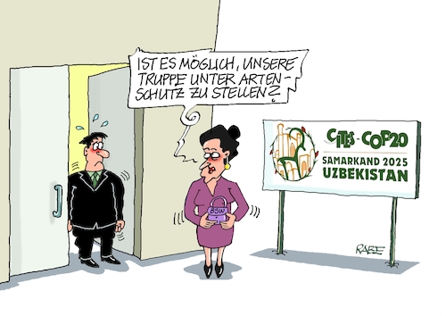 Cartoon: Sahra schützen (medium) by RABE tagged merz,union,kanzler,fritze,koalition,spd,klingbeil,bundesregierung,rabe,ralf,böhme,cartoon,karikatur,pressezeichnung,farbcartoon,tagescartoon,trump,putin,krisen,tv,nachrichten,waschmaschine,sahra,wagenknecht,bsw,brombeere,bündnis,samarkand,artenschutz,artenschutzkonferenz,gipfel,usbekistan,merz,union,kanzler,fritze,koalition,spd,klingbeil,bundesregierung,rabe,ralf,böhme,cartoon,karikatur,pressezeichnung,farbcartoon,tagescartoon,trump,putin,krisen,tv,nachrichten,waschmaschine,sahra,wagenknecht,bsw,brombeere,bündnis,samarkand,artenschutz,artenschutzkonferenz,gipfel,usbekistan