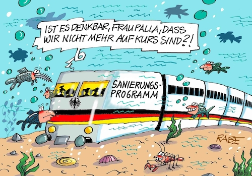 Cartoon: Sanierungsprogramm (medium) by RABE tagged bahn,db,zug,palla,bahnchef,sanierung,bahnsanierung,sanierungsprogramm,cartoon,karikatur,rabe,ralf,böhme,presszeichnung,farbcartoon,tagescartoon,verspätung,fahrplan,zugausfall,fahrplanänderung,verkehr,schiene,schienennetztiefsee,unterwasser,bahn,db,zug,palla,bahnchef,sanierung,bahnsanierung,sanierungsprogramm,cartoon,karikatur,rabe,ralf,böhme,presszeichnung,farbcartoon,tagescartoon,verspätung,fahrplan,zugausfall,fahrplanänderung,verkehr,schiene,schienennetztiefsee,unterwasser
