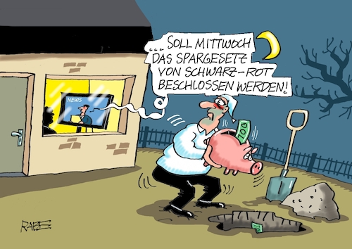 Cartoon: Schnell verbuddeln (medium) by RABE tagged merz,kanzler,koalition,union,spd,klingbeil,cartoon,karikatur,pressezeichnung,farbcartoon,tagescartoon,db,bahn,frühling,frühjahr,frühjahrsputz,ice,zug,blumenkasten,blumenkästen,koalitionssitzung,spargesetz,eckpunkte,haushalt,zuckersteuer,tabaksteuer,finanzhilfen,garten,haus,grundstück,news,spatten,sparschwein,merz,kanzler,koalition,union,spd,klingbeil,cartoon,karikatur,pressezeichnung,farbcartoon,tagescartoon,db,bahn,frühling,frühjahr,frühjahrsputz,ice,zug,blumenkasten,blumenkästen,koalitionssitzung,spargesetz,eckpunkte,haushalt,zuckersteuer,tabaksteuer,finanzhilfen,garten,haus,grundstück,news,spatten,sparschwein