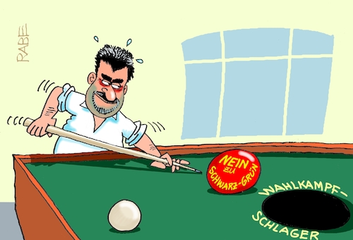 Cartoon: Söder against Green (medium) by RABE tagged ampel,ampelregierung,rot,grün,gelb,fdp,spd,grüne,rabe,ralf,böhme,cartoon,karikatur,pressezeichnung,farbcartoon,tagescartoon,inflation,einkommen,rente,rentenpaket,bruch,streit,neuwahlen,wahlkampf,wahlkampfthema,söder,merz,billiard,queue,billiardtisch,billiardkugel,ampel,ampelregierung,rot,grün,gelb,fdp,spd,grüne,rabe,ralf,böhme,cartoon,karikatur,pressezeichnung,farbcartoon,tagescartoon,inflation,einkommen,rente,rentenpaket,bruch,streit,neuwahlen,wahlkampf,wahlkampfthema,söder,merz,billiard,queue,billiardtisch,billiardkugel