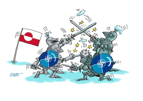 Cartoon: Spaltung der NATO (medium) by RABE tagged trump,präsident,usa,donald,einmarsch,erstürmung,cartoon,karikatur,pressezeichnung,rabe,ralf,böhme,farbcartoon,tagescartoon,venezuela,südamerika,maduro,regimewechsel,weltordnung,kongress,völkerrecht,grönland,grönlandstreit,nato,spaltung,invasion,okkupation,strategie,bodenschätze,ritter,zweikampf,schild,rüstung,trump,präsident,usa,donald,einmarsch,erstürmung,cartoon,karikatur,pressezeichnung,rabe,ralf,böhme,farbcartoon,tagescartoon,venezuela,südamerika,maduro,regimewechsel,weltordnung,kongress,völkerrecht,grönland,grönlandstreit,nato,spaltung,invasion,okkupation,strategie,bodenschätze,ritter,zweikampf,schild,rüstung