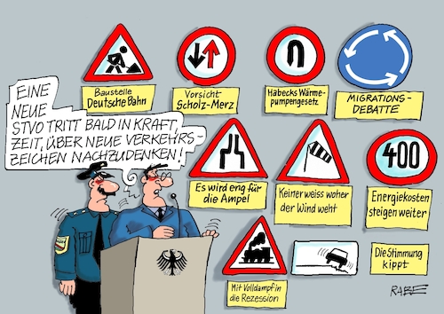 Cartoon: StVo (medium) by RABE tagged ampel,ampelregierung,rot,grün,gelb,fdp,spd,grüne,rabe,ralf,böhme,cartoon,karikatur,pressezeichnung,farbcartoon,tagescartoon,inflation,einkommen,rente,rentenpaket,bruch,streit,neuwahlen,verkehrszeichen,verkehrsschild,polizei,stvo,straßenverkehrsordnung,ampel,ampelregierung,rot,grün,gelb,fdp,spd,grüne,rabe,ralf,böhme,cartoon,karikatur,pressezeichnung,farbcartoon,tagescartoon,inflation,einkommen,rente,rentenpaket,bruch,streit,neuwahlen,verkehrszeichen,verkehrsschild,polizei,stvo,straßenverkehrsordnung