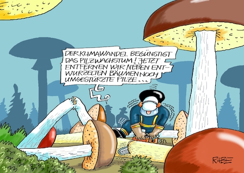 Cartoon: Superpilze (medium) by RABE tagged hitze,hitzewelle,wärmer,sommer,sonne,temperaturanstieg,rabe,ralf,böhme,cartoon,karikatur,pressezeichnung,farbcartoon,tagescartoon,pilz,pilze,superpilz,pilzzeit,herbst,pilzsammler,unwetter,feuerwehr,sturmschaden,kettensäge,hitze,hitzewelle,wärmer,sommer,sonne,temperaturanstieg,rabe,ralf,böhme,cartoon,karikatur,pressezeichnung,farbcartoon,tagescartoon,pilz,pilze,superpilz,pilzzeit,herbst,pilzsammler,unwetter,feuerwehr,sturmschaden,kettensäge