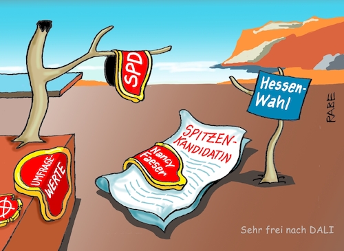 Cartoon: Surreale Kandidatin (medium) by RABE tagged faeser,innenministerin,hessen,landtagswahl,rabe,ralf,böhme,cartoon,karikatur,pressezeichnung,farbcartoon,tagescartoon,wahlkampf,schlauchboot,umfragetief,löcher,luft,untergang,wasser,meer,wegweiser,salvadore,dali,maler,surrealismus,zeit,fluss,faeser,innenministerin,hessen,landtagswahl,rabe,ralf,böhme,cartoon,karikatur,pressezeichnung,farbcartoon,tagescartoon,wahlkampf,schlauchboot,umfragetief,löcher,luft,untergang,wasser,meer,wegweiser,salvadore,dali,maler,surrealismus,zeit,fluss