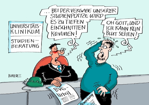 Cartoon: Tiefe Einschnitte (medium) by RABE tagged bundesverfassungsgericht,karlsruhe,bvg,studienplätze,vergabe,doktor,medizinstudium,humanmedizin,numerusclausus,bewerber,studienplatze,rabe,ralf,böhme,cartoon,karikatur,pressezeichnung,farbcartoon,tagescartoon,grundgesetz,studiengang,hochschulen,uniklinik,blut,einschnitte,bundesverfassungsgericht,karlsruhe,bvg,studienplätze,vergabe,doktor,medizinstudium,humanmedizin,numerusclausus,bewerber,studienplatze,rabe,ralf,böhme,cartoon,karikatur,pressezeichnung,farbcartoon,tagescartoon,grundgesetz,studiengang,hochschulen,uniklinik,blut,einschnitte