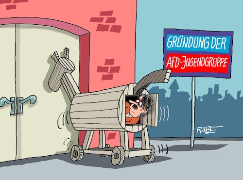 Cartoon: Trojanerisches (medium) by RABE tagged merz,union,kanzler,fritze,koalition,spd,klingbeil,bundesregierung,rabe,ralf,böhme,cartoon,karikatur,pressezeichnung,farbcartoon,tagescartoon,trump,putin,krisen,tv,nachrichten,waschmaschine,gründung,parteitag,ju,jugend,jugendorganisatin,afd,rechtehittler,adolf,troja,pferd,trojaner,jugendgruppe,gießen,ptotest,antifa,merz,union,kanzler,fritze,koalition,spd,klingbeil,bundesregierung,rabe,ralf,böhme,cartoon,karikatur,pressezeichnung,farbcartoon,tagescartoon,trump,putin,krisen,tv,nachrichten,waschmaschine,gründung,parteitag,ju,jugend,jugendorganisatin,afd,rechtehittler,adolf,troja,pferd,trojaner,jugendgruppe,gießen,ptotest,antifa