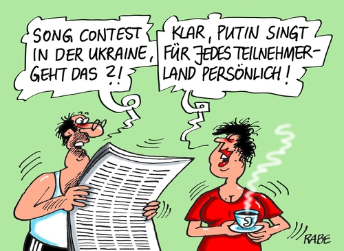 Cartoon: Ukraine Songcontest (medium) by RABE tagged song,contest,schweden,ukraine,putin,russland,teilnehmerland,gesang,rabe,ralf,böhme,cartoon,karikatur,presseschau,farbcartoon,tagescartoon,krisenherd,auftritt,song,contest,schweden,ukraine,putin,russland,teilnehmerland,gesang,rabe,ralf,böhme,cartoon,karikatur,presseschau,farbcartoon,tagescartoon,krisenherd,auftritt