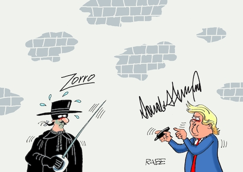 Cartoon: Zorro war hier (medium) by RABE tagged donald,trump,kamala,harris,präsidentschaftswahl,usa,wahlkampf,joe,biden,rabe,ralf,böhme,cartoon,karikatur,pressezeichnung,farbcartoon,tagescartoon,mc,donalds,burger,dekret,signatur,unterschrift,marker,edding,faserstift,zorro,degen,säbel,schriftzug,mauer,gravur,donald,trump,kamala,harris,präsidentschaftswahl,usa,wahlkampf,joe,biden,rabe,ralf,böhme,cartoon,karikatur,pressezeichnung,farbcartoon,tagescartoon,mc,donalds,burger,dekret,signatur,unterschrift,marker,edding,faserstift,zorro,degen,säbel,schriftzug,mauer,gravur