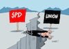 Cartoon: Grabenkrämpfe (small) by RABE tagged merz,kanzler,koalition,union,spd,klingbeil,cartoon,karikatur,pressezeichnung,farbcartoon,tagescartoon,db,bahn,frühling,frühjahr,frühjahrsputz,ice,zug,blumenkasten,blumenkästen,bas,graben,riss,schlucht,einheit,zusammenhalt,reform,haushalt,schulden,rentenreform,gesundheitsreform,tankrabatt