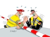 Cartoon: Grenzwertig (small) by RABE tagged merz,union,kanzler,fritze,koalition,spd,klingbeil,bundesregierung,rabe,ralf,böhme,cartoon,karikatur,pressezeichnung,farbcartoon,tagescartoon,trump,putin,krisen,tv,nachrichten,grenze,grenzkontrolle,polen,warschau,deutschland,eu,polizei,dobrindt,zurückweisung,schranke,zandameria,schengen,abkommen,migranten,migration,einreise,einreiseverbot