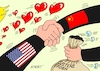Cartoon: Handshaking II (small) by RABE tagged trump,kanada,gipfel,gipfeltreffen,staatschefs,rabe,ralf,böhme,cartoon,karikatur,pressezeichnung,farbcartoon,tagescartoon,gespenst,geist,angst,donald,usa,nato,natoaustritt,schild,china,peking,xi,abkommen,handel,handelskrieg,zoll,strafzoll,seltene,erden,hände,handschütteln,herzen,herz