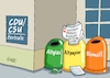 Cartoon: Unvereinbares (small) by RABE tagged merz,groko,spd,union,posten,postenvergabe,rabe,ralf,böhme,cartoon,karikatur,pressezeichnung,farbcartoon,tagescartoon,schaufenster,deko,umbau,laden,ladenhüter,regierungsbildung,kanzlerwahl,hängepartie,wahldebakel,stimmen,hilfe,linke,linkspartei,unvereinbarkeit,unvereinbarkeitsbeschluss,müll,container,müllcontainer,altpapier,hausmüll,retsmüll,biomüll
