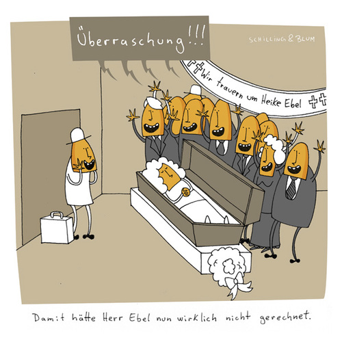 Cartoon: Heimkehrer (medium) by Schilling  Blum tagged leiche,sarg,überraschung,reisen,heimkehr,beerdigung