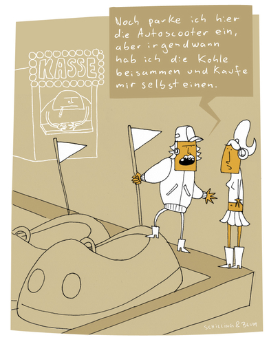 Cartoon: Kirmes-Träume (medium) by Schilling  Blum tagged autoscooter,kirmes,schausteller,flirt,traum,mädchen,angeber