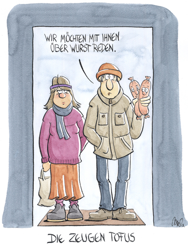 Cartoon: Die Zeugen Tofus (medium) by mele tagged jehovas,zeugen,wurst,tofu