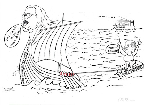 Cartoon: alles klar auf der Andrea Doria (medium) by menschenskindergarten tagged groko,spd,cdu,csu,nahles,scholz,merkel,seehofer,parteivorsitz
