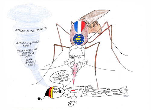 Cartoon: Draghi - Wertvernichter (medium) by menschenskindergarten tagged ezb,draghi,bundesbank,zinsen
