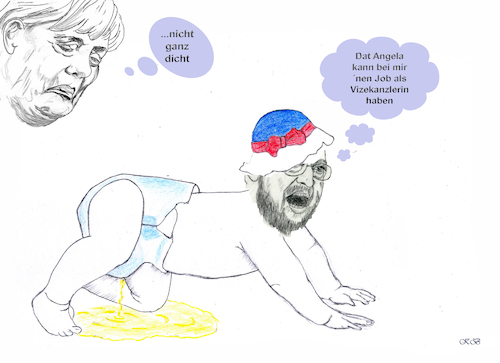Cartoon: Schulz nominiert Vizekanzlerin (medium) by menschenskindergarten tagged bundeskanzlerin,merkel,kandidat,schulz,cdu,spd