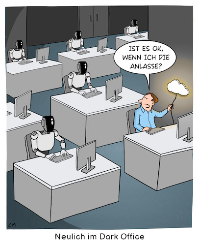 Cartoon: Dark Office (medium) by Cloud Science tagged dark,office,büro,automatisierung,ki,mensch,maschine,arbeit,arbeitswelt,zukunft,dystopie,künstliche,intelligenz,ersetzen,dunkelheit,dark,office,büro,automatisierung,ki,mensch,maschine,arbeit,arbeitswelt,zukunft,dystopie,künstliche,intelligenz,ersetzen,dunkelheit