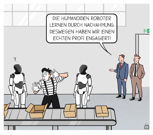 Cartoon: Learning by Imitation (medium) by Cloud Science tagged ki,roboter,robotik,künstliche,intellligenz,nachahmung,maschinelles,lernen,humanoide,artificial,intelligence,imitation,learning,by,robotics,future,tech,next,gen,robots,innovation,cartoon,humor,digital,satire,mit,witz,robot,comedy,karikatur,digitalisierung,technologie,der,zukunft,automation,smart,technology,arbeit,ai,and,trends,zukunftsvision,trend,themen,kritik,transformation,mime,training,from,humans,in,industrie,fabrik,factory,industrie40,automatisierung,arbeiten,produktion,fertigung,ki,roboter,robotik,künstliche,intellligenz,nachahmung,maschinelles,lernen,humanoide,artificial,intelligence,imitation,learning,by,robotics,future,tech,next,gen,robots,innovation,cartoon,humor,digital,satire,mit,witz,robot,comedy,karikatur,digitalisierung,technologie,der,zukunft,automation,smart,technology,arbeit,ai,and,trends,zukunftsvision,trend,themen,kritik,transformation,mime,training,from,humans,in,industrie,fabrik,factory,industrie40,automatisierung,arbeiten,produktion,fertigung