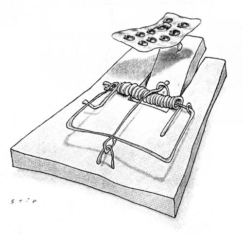 Cartoon: medical trap (medium) by stip tagged mousetrap,pills,trap,pille,medikamente,medizin,krank,krankheit,medikamentenmissbrauch,missbrauch,medikament,patient,arzt,gesundheit,rezept,fall,mausefalle,gefahr,risiko,gesundheitsrisiko,sucht,abhängigkeit,tabletten,tablettensucht