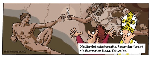 Cartoon: Schoolpeppers 242 (medium) by Schoolpeppers tagged gott,sixtinische,kapelle,michelangelo,papst,joint,kiffen