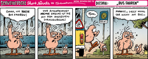 Cartoon: Schweinevogel Bus fahren (medium) by Schweinevogel tagged schwarwel,cartoon,witz,witzig,schwein,schweinevogel,iron,doof,sid,bus,fahren,fahrt,öffentliche,verkehrsmittel,haltestellte,fahrzeug,tier,tiere,vogel,vögel