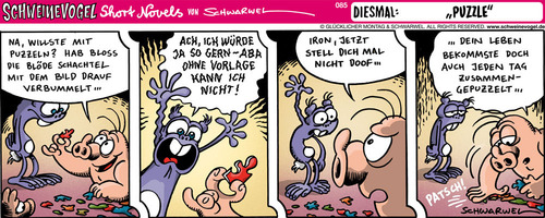 Cartoon: Schweinevogel Puzzle (medium) by Schweinevogel tagged schwarwel,cartoon,witz,witzig,schweinevogel,iron,doof,puzzle,spielen,leben