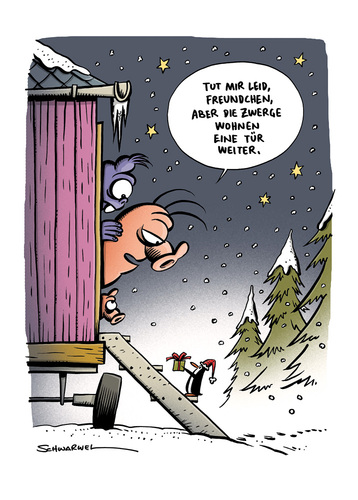 Cartoon: Schweinevogel Weihnnachten (medium) by Schweinevogel tagged schwarwel,iron,doof,schweinevogel,comicfigur,comic,witz,cartoon,weihnachten,chrismas,geschenke,zwerge,schnee,weihnachtszeit,freude