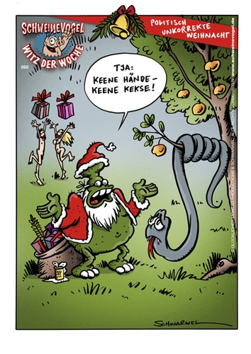 Cartoon: Schweinevogel Witz der Woche 059 (medium) by Schweinevogel tagged weihnachten,swampie,iron,doof,schweinevogel,schwarwel,witz,cartoon,paradies,weihnacht,geschenke,feiern,feier,schlange,adam,eva