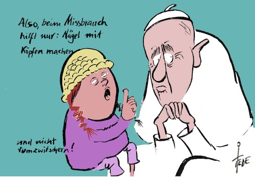 Cartoon: Greta berät (medium) by tiede tagged greta,thunberg,papst,beratung,missbrauch,greta,thunberg,papst,beratung,missbrauch