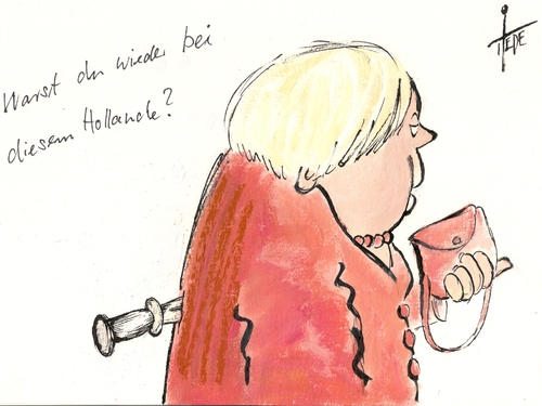 Cartoon: Merkel trifft Hollande (medium) by tiede tagged merkel,hollande,konflikte,eurobonds,euro,eurocrisis,tiede,joachim,tiedemann,karikatur,cartoon,merkel,hollande,konflikte,eurobonds,euro,eurocrisis,tiede,joachim,tiedemann,karikatur,cartoon