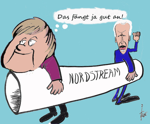 Cartoon: Nordstream 2 (medium) by tiede tagged merkel,biden,nordstream,gas,putin,tiede,cartoon,karikatur,merkel,biden,nordstream,gas,putin,tiede,cartoon,karikatur
