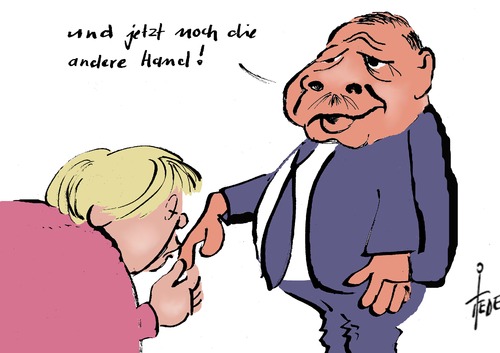 Cartoon: Türkeibesuch Merkel (medium) by tiede tagged erdogan,merkel,türkei,flüchtlinge,eu,erdogan,merkel,türkei,flüchtlinge,eu