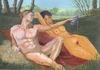 Cartoon: Michelangelo meets Modigliani (small) by tiede tagged michelangelo modigliani art sunlotion bath sun