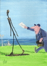Cartoon: Un momento -  Senior Giacometti (small) by tiede tagged giacometti bildhauer sculpture moderne existenzialismus cartoon kunst tiedemann post briefträger