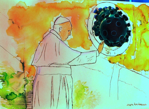 Cartoon: Pape (medium) by Zlatko Iv tagged pope,pafe,francis,religiie,corona,viruc,doctor,medicine