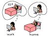 Cartoon: work vs. home (small) by mfarmand tagged work home bed cantsleep computer stress