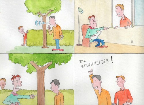 Cartoon: Rauchmelder 2 (medium) by Denno tagged rauchen,im,garten