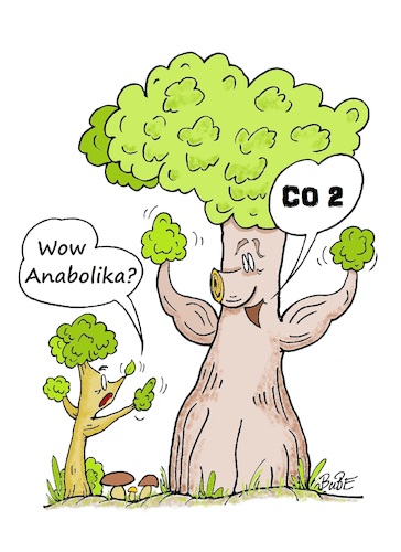Cartoon: CO2 (medium) by BuBE tagged baum,wald,co2,umwelt,klima,natur,bäume,klimaneutral,luft,baum,wald,co2,umwelt,klima,natur,bäume,klimaneutral,luft