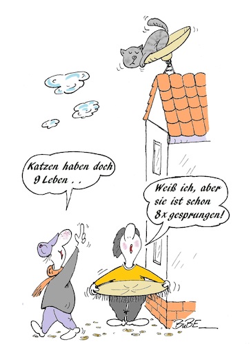 Cartoon: Katzenleben (medium) by BuBE tagged katze,tiere,haustier,leben,sprungtuch,rettung,tierschutz