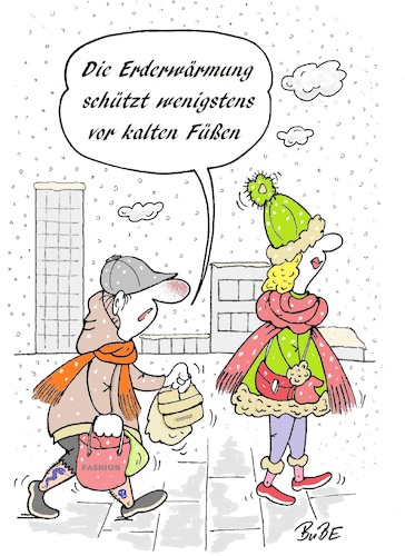 Cartoon: Mode und Erderwärmung (medium) by BuBE tagged erderwärmung,klimawandel,mode,wintermode,fashion,kalt,füße