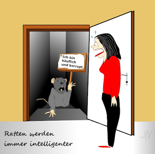 Cartoon: Intelligente Ratten (medium) by Jochen N tagged ratte,ratten,keller,schädling,ekel,plage,maus,mäuse,dreck,unrat,müll,hygiene,schreck,panik,schild,hinweis,stress,korrupt,käuflich,intelligent,intelligenz,schlau