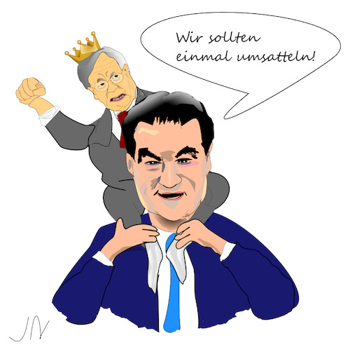 Cartoon: Kanzlerkandidat (medium) by Jochen N tagged kanzlerkandidat,kanzler,bundeskanzler,cdu,csu,söder,laschet,merkel,huckepack,strümpfe,last,zusammenbruch,sattel