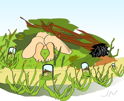 Cartoon: Naturtrieb Spitzwegerich (medium) by Jochen N tagged datenschutz,spitzwegerich,spanner,smartphone,voyeurismus,intimsphäre,intim,trieb,natur