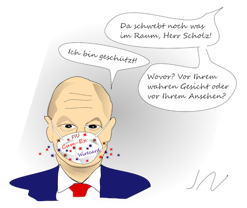 Cartoon: Olaf Scholz (medium) by Jochen N tagged wahl,wahlen,bundestagswahl,wahlkampf,kanzlerkandidat,kanzler,bundeskanzler,spd,geldwäsche,finanzministerium,schutz,maske,corona,viren,laschet,gesicht,ansehen