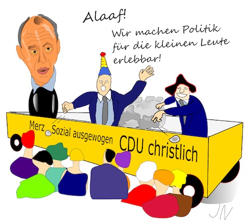 Cartoon: Steine statt Kamelle (medium) by Jochen N tagged karneval,helau,alaaf,rosenmontag,merz,cdu,kanzlerkandidat,christ,narr,fasching,kamelle