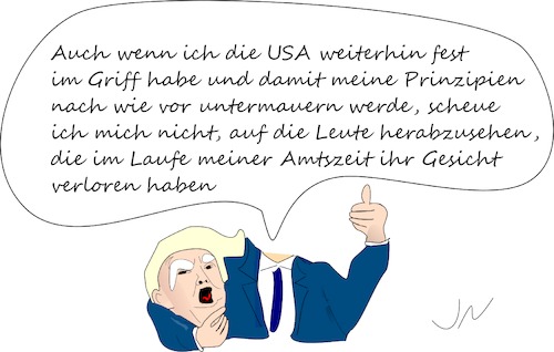 Cartoon: Trump (medium) by Jochen N tagged trump,präsident,mauer,grenze,mexiko,usa,shutdown,republikaner,macht,gesicht,kopflos,arm,griff,prinzipien