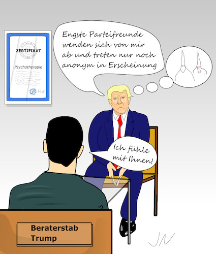 Cartoon: Trump Psychotherapie (medium) by Jochen N tagged trump,präsident,usa,biden,berater,verlierer,zertifikat,gespräch,therapie,ku,klux,klan,republikaner,impeachment,anonym,ablehnung,zurückweisung