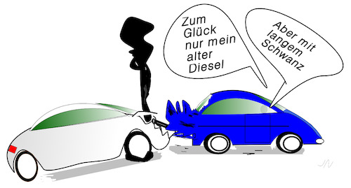 Cartoon: Unfall (medium) by Jochen N tagged diesel,auspuff,abgas,autoindustrie,unfall,vw,volkswagen,audi,bmw,daimler,porsche,manipulation,grenzwert,autobau,schwanz,fahrverbot,umwelt,feinstaub